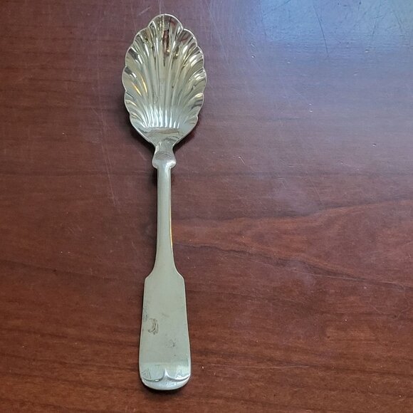 Vintage Brazil Silver Shell Sugar Spoon 6.25" Ornate Design Serving Utensil - Picture 1 of 6